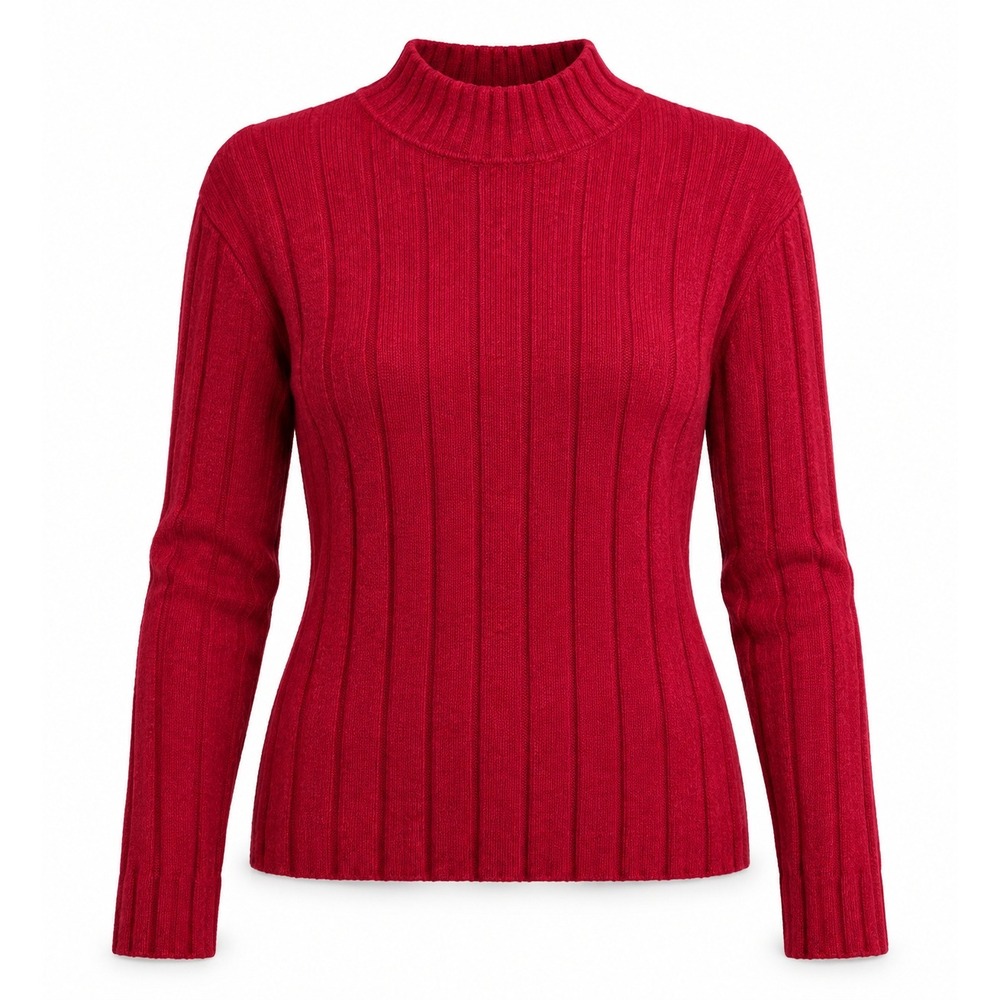 Banana Republic Red Merino Wool Ribbed Mock Neck Sweater Large L Extra Fine Knit